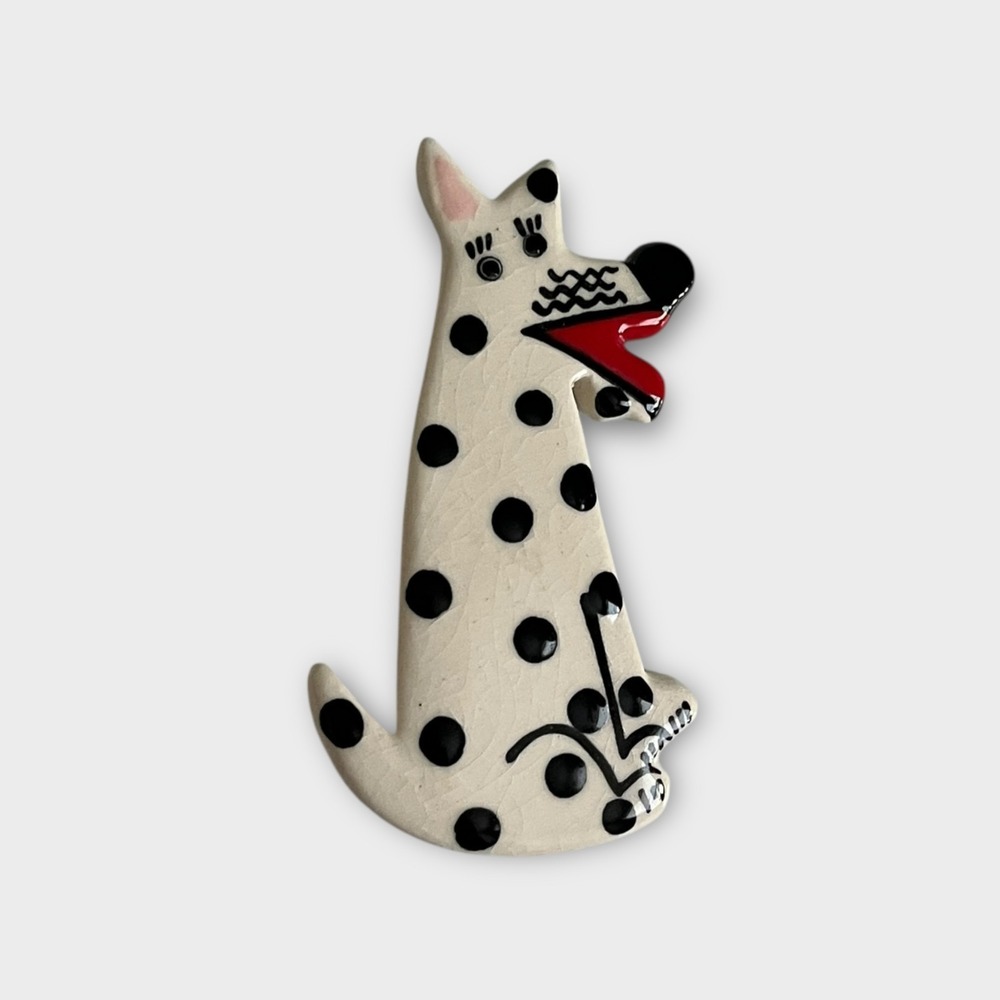 Ruby Z Ceramic Dalmatian Dog Pin Brooch Candace Loheed Peter Shire Art‎ Deco 80s